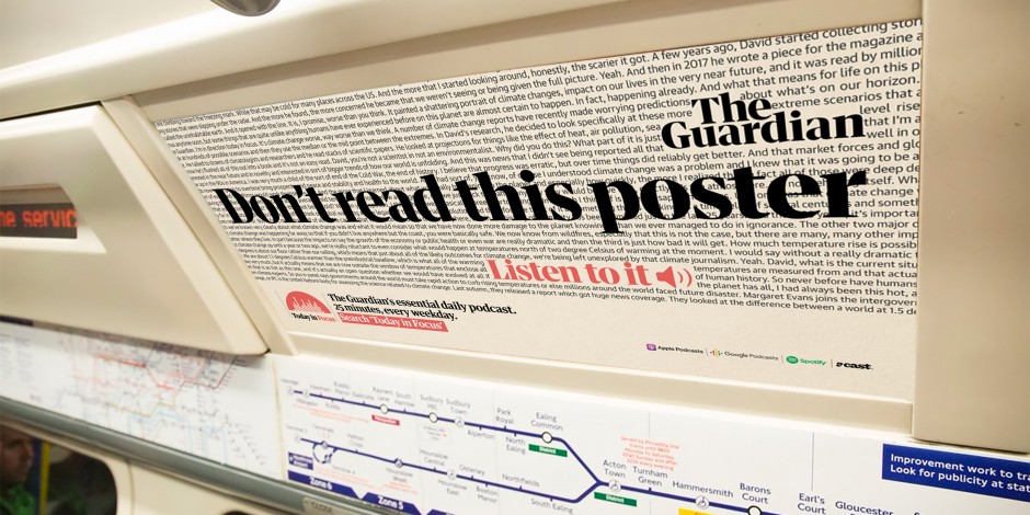 ‘Don’t read this poster. Listen to it’: The Guardian pushes its podcast to commuters